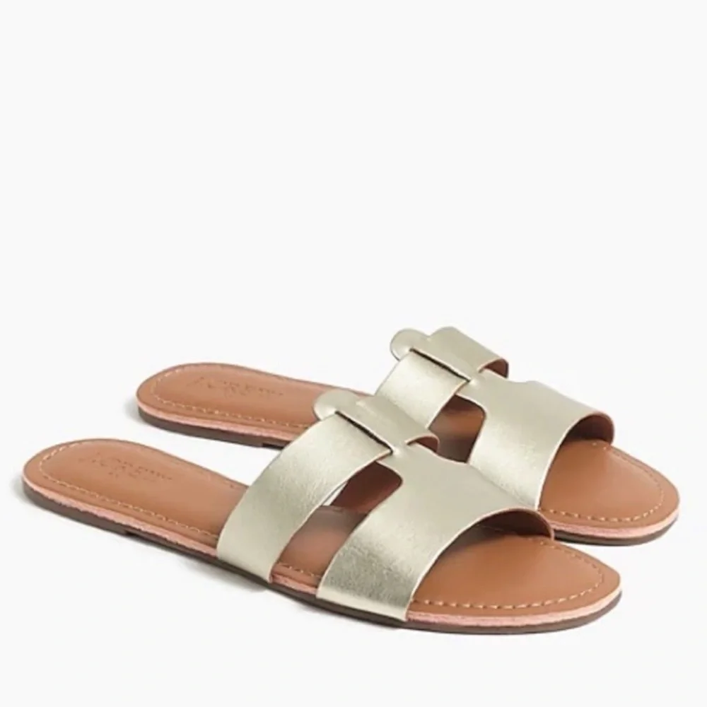 J. Crew gold leather beachside slide sandals size 6